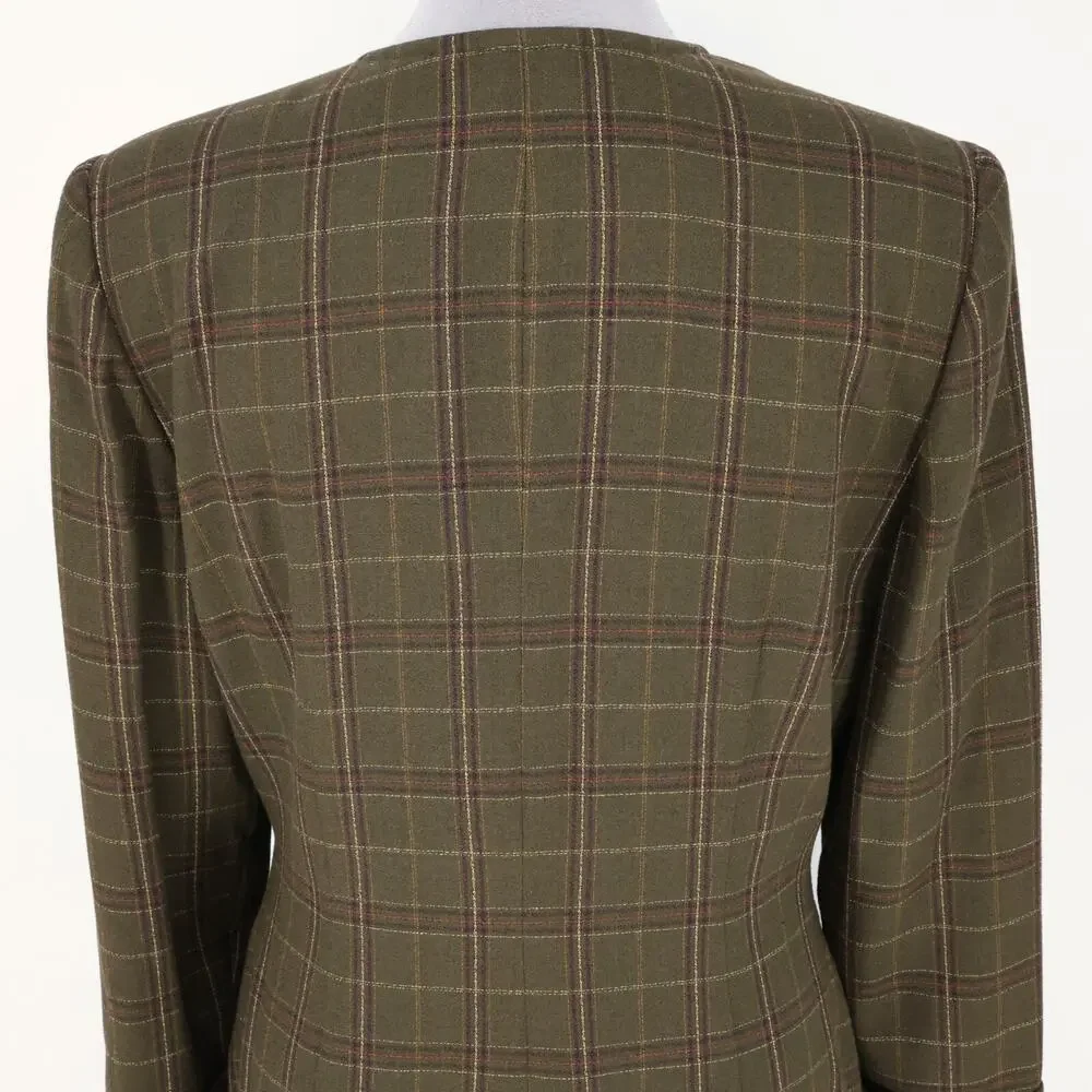 Kasper ASL Jacket Dress Petites 10P Green Plaid Tweed Pockets Lined Career Vtg - Picture 7 of 16